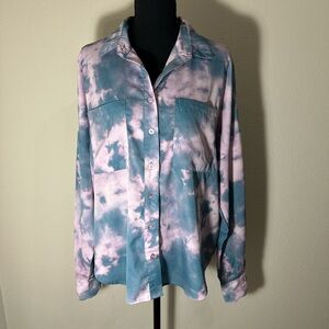 Nasty Gal Pink and Blue Pastel Tie-Dye Button Down Shirt